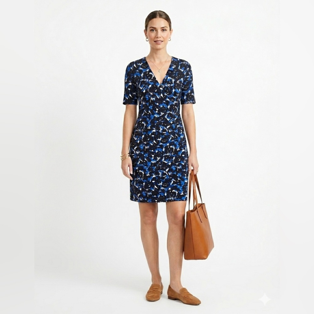 JONES NEW YORK SIGNATURE FLORAL DRESS COBALT BLUE SHEATH SIZE M